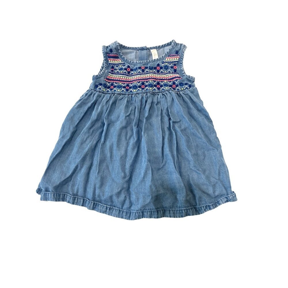Cherokee Girls Embroidered Blue Denim Sleeveless Dress Size 5T